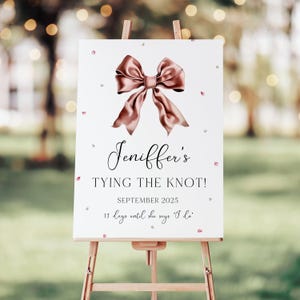 Cartello di benvenuto per addio al nubilato con nastro rosa, decorazione per lei che si sposa, modello modificabile, design con fiocco color fard, cartello personalizzabile per addio al nubilato con fiocco