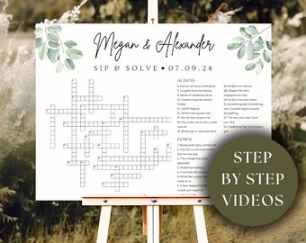 Plantilla de crucigrama de boda personalizada / Juego de crucigrama personalizado de eucalipto / Rompecabezas de sorbo y resolución grande / Crucigrama gigante