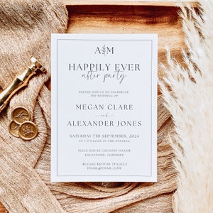 Classic Reception Party Invitation Monogram and Border Reception Invite Happily Ever After Party Invite Template CHARLOTTE image 1