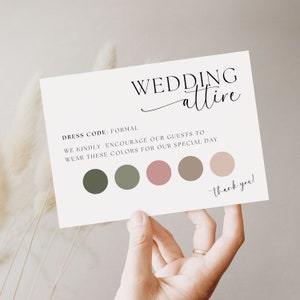 Carte de tenue d’invité | Carte de code vestimentaire des invités de mariage | Insérer une demande de code vestimentaire des invités | Mariage moderne | Modèle modifiable