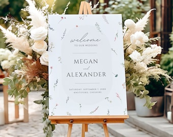 Wildflower Wedding Welcome Sign, Wildflower Wedding Poster, Floral Welcome Sign Template, Instant Download, Editable Template, EMELIA