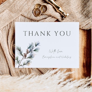 Winter Minimalist Hochzeit Dankeskarte Vorlage, Personalisierte Dankeschön Note, Rustikale Weihnachten Hochzeit Briefpapier, Printable, NOELLE