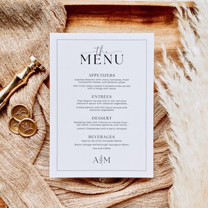 Plantilla de signo de menú de boda / Monograma y borde / Signo de menú de mesa de boda / Imprimible / Descarga instantánea / 5x7 8x10 A5 A4 / CHARLOTTE