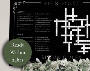 Art Deco Kreuzworträtsel | Vollständig bearbeitbares Spiel | Hochzeit-Aktivität | Extra Großes Puzzle | Sip & Solve Hochzeitsspiele Download
