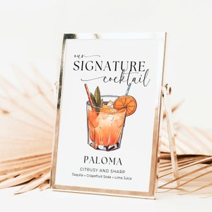 Bar Sign Paloma | Signature Drinks Sign | Our Signature Cocktail | Wedding Bar Sign | Bar Decor | Paloma Cocktail | Instant Download