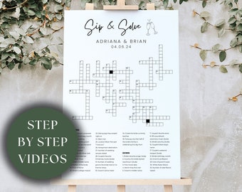 Portrait Wedding Crossword, Minimalist Sip And Solve Puzzle For Wedding, Small and Giant Custom Crossword Template, Wedding Guest Games