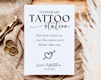 Temporary Tattoos Station Wedding Tattoo Favor Sign, Wedding Tattoo Booth Sign, Tattoo Bar Wedding, DIY Party Tattoo Booth, Editable Sign