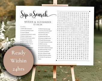 Custom Wordsearch Puzzle, Sip And Solve Giant Word Search Puzzle, Minimalist Wedding Guest Game, Bridal Shower Games, Wedding Shower Game