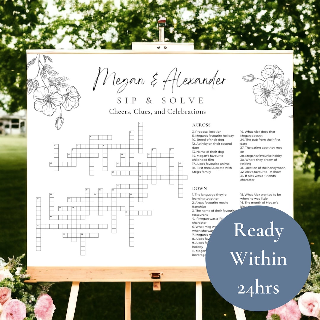 Elegant Floral Wedding Crossword Puzzle Custom Design Etsy