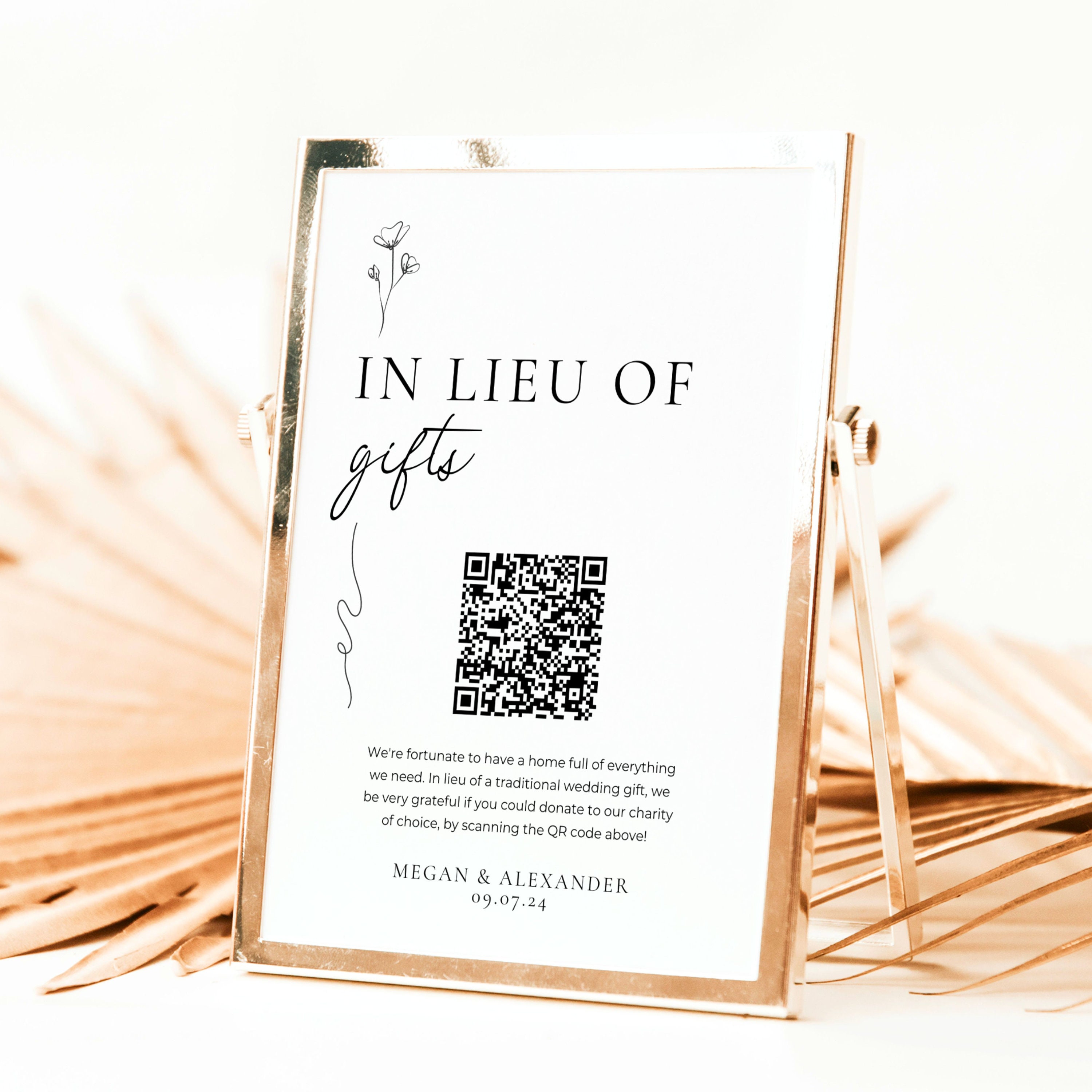 In Lieu of Gifts Sign Wedding Charity Donation QR Code Etsy