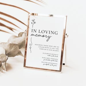 Modern in Loving Memory Sign Template, Simple Wedding Memorial Sign ...