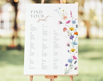 Wedding Seating Chart Template Wildflower | Alphabetical Seating Chart Sign | Floral Seating Chart | Wildflower Wedding | Instant Download