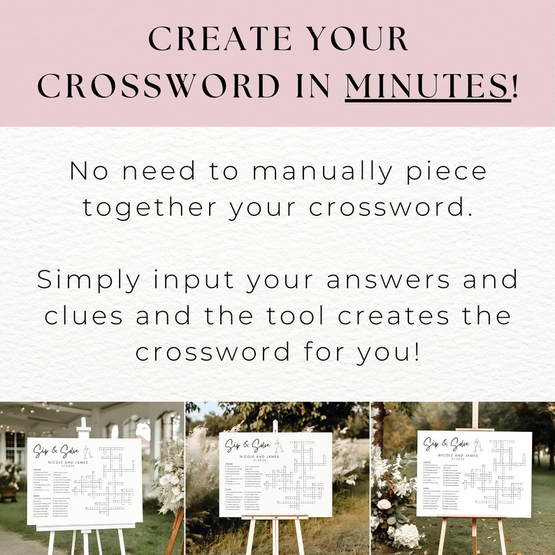 Custom Wedding Crossword Extra Large Minimalist Sip And Solve Puzzle For Wedding Giant Puzzle Custom Crossword Template Wedding Guest Games