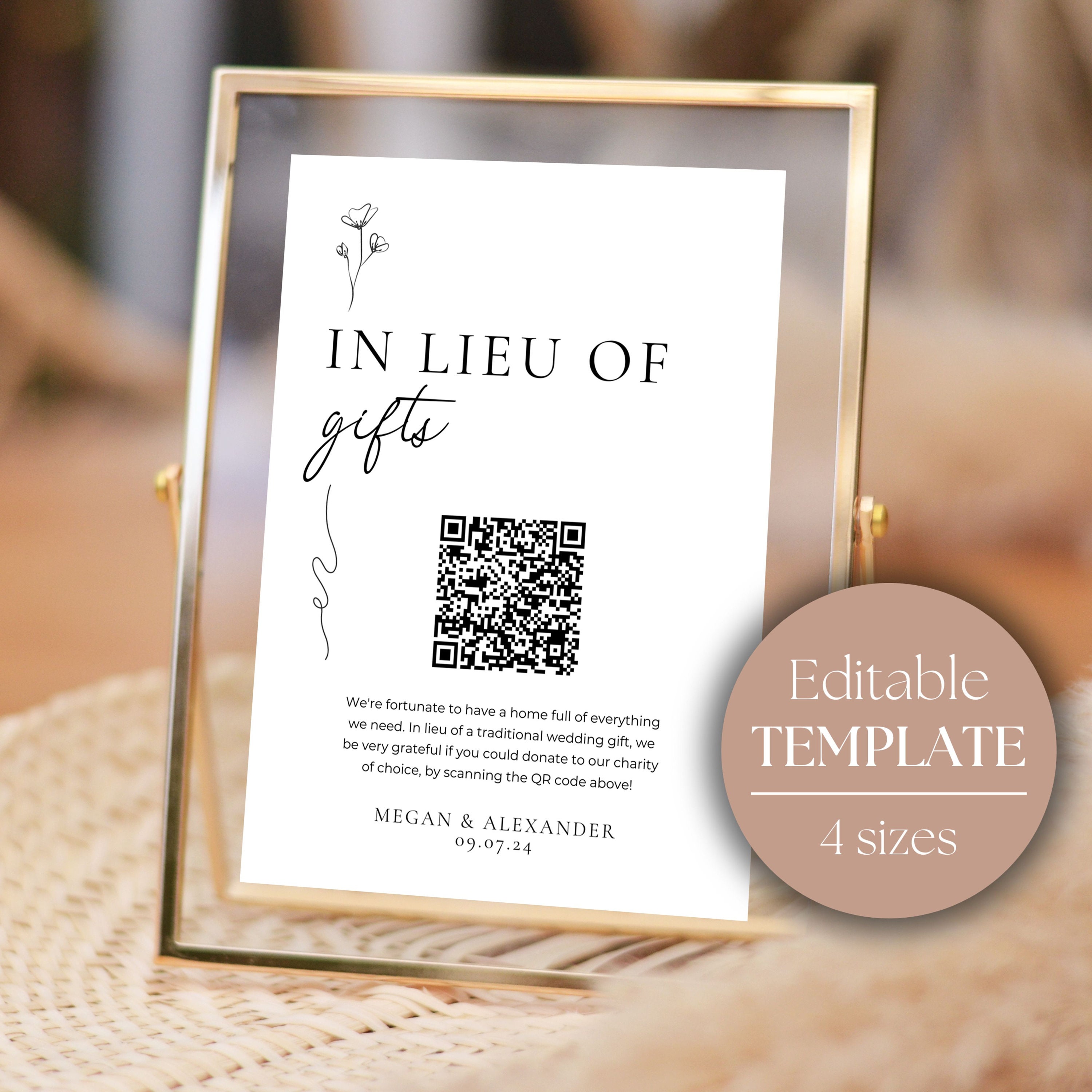 In Lieu of Gifts Sign Wedding Charity Donation QR Code Etsy