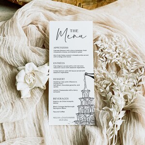 Modèle de menu de mariage tour de champagne, menu du petit déjeuner de mariage, mariage lunatique de Style Français dessiné à la main, menu imprimable, téléchargement immédiat