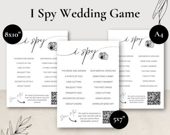 I Spy Wedding Shower Game | Bridal Shower Games | I Spy Printable | Disposable Camera Wedding Sign | Minimalist Photo Hunt