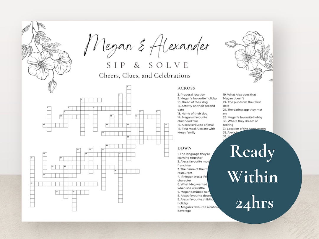 Elegant Floral Wedding Crossword Puzzle Custom Design Etsy