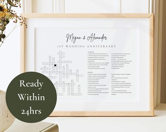 1 Jahr Geschenk Jahrestage | Jahrestag Kreuzworträtsel | Jubiläumsgeschenke | Paare | Jahrestag Hochzeitsgeschenk | Jede Größe mit Personalisierung