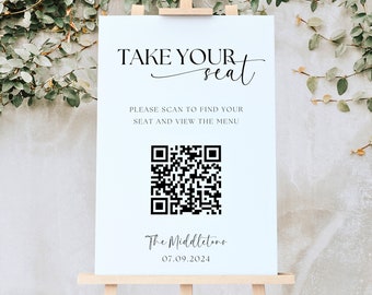 QR Code Wedding Seating Chart | Modern Digital Seating Chart Plan | Table Plan QR Code Scannable | Find Your Seat Sign | Instant Download