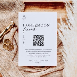 Honeymoon Fund QR-Code Schild Vorlage | Benutzerdefinierte Honeymoon (Honeyfund) Fund Sign | Moderne Hochzeit | Geldgeschenk Zeichen | Hochzeit Geldgeschenk | GNADE