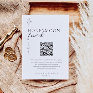 Honeymoon Fund QR Code Sign Template | Custom Honeymoon (Honeyfund) Fund Sign | Modern Wedding | Cash Gift Sign | Wedding Cash Gift | GRACE