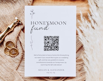 Honeymoon Fund QR Code Sign Template | Custom Honeymoon (Honeyfund) Fund Sign | Modern Wedding | Cash Gift Sign | Wedding Cash Gift | GRACE
