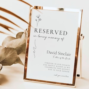 Wedding Reserved Sign Minimal In Loving Memory Reserved Table Sign In Memory Of Seating Editable Template GRACE image 2