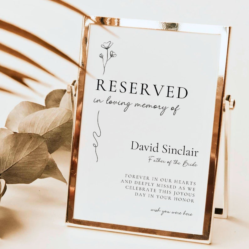 Wedding Reserved Sign Minimal In Loving Memory Reserved Table Sign In Memory Of Seating Editable Template GRACE image 2