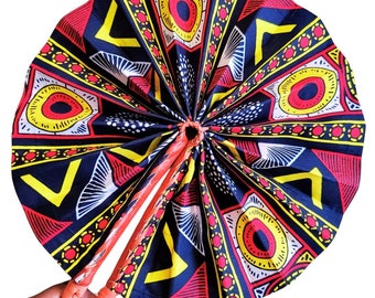 Foldable African wax fan, wax fabric fan, colorful fan, handmade leather fan