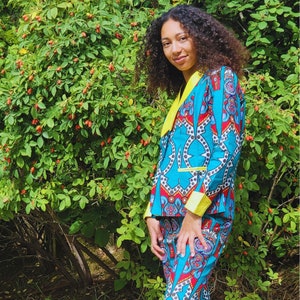 Ankara suit, 2 piece outfits, Kente shirt, African print jacket, Dashiki jacket, 70s clothing woman, Shweshwe fabric blue, Shweshwe, Dashiki