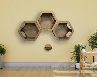 3 étagères hexagonales pour chat | Cadeau pour amoureux des chats | Lit douillet en bois pour chat