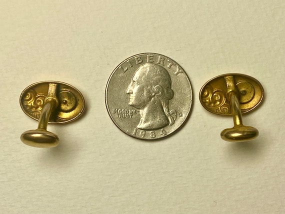 Mens Vintage Gold Tone Metal Diamond Cufflinks Wi… - image 7