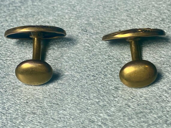 Mens Vintage Gold Tone Metal Diamond Cufflinks Wi… - image 4