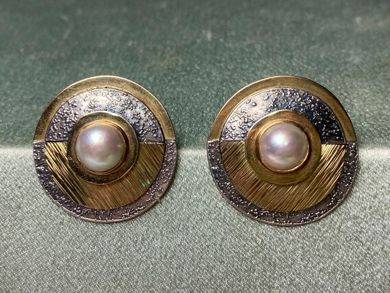 Vintage Pearl Mixed Metal Sterling Silver 14 Kara… - image 1