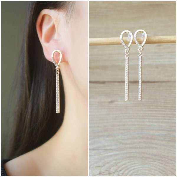 1 paire de clous d'oreilles en strass dorés, clip invisible en résine sur les boucles d'oreilles, boucles d'oreilles non percées, clip pendant et goutte sur les boucles d'oreilles, cadeau pour elle