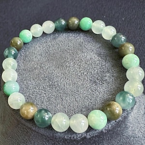 Natural Burmese Grade A Jadeite Jade Icy (Green, Yellow, White and Blue Colors) Beaded Bracelet, Wrist Size - 6.6ins, Beads size - 7mm
