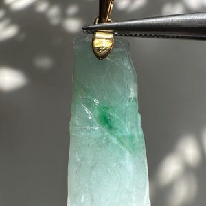 Natural Burmese Grade A Jadeite Jade Icy Light Green Col Jadeite Jade 19k Y Gold Lucky Bamboo Pendant,Measurement:32.9x11.6x3.8mm,27.4g