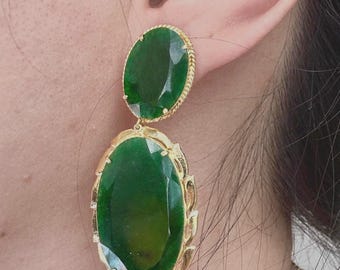 Certified Natural Burmese Grade A Jadeite Jade Gold Plated Silver Stud Earrings