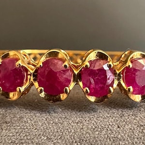 Certified Unheated Natural Burma Mogok Ruby 18k Solid Yellow Gold Jasmine Flower Bracelet Bangle, Size: 2.2 inches