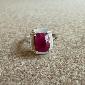 Certified Natural Burma Mogok Unheated Ruby Red Color Cushion Cut Loose Gemstone, 3.27 Cts set on 925 silver ring