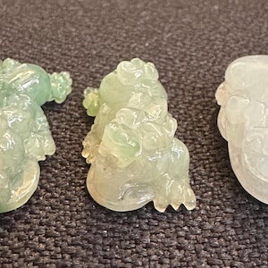 Natural Burmese Jadeite Jade Translucent Lucky Pixiu Pendant, Oily Green and white Color, 5.89g, 4.09g and 6.31