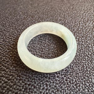 Natural Burmese Grade A Jadeite Jade white color ring, 3.8mm width and 7.0mm in length, Size 10
