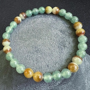 Natural Burmese Grade A Jadeite Jade Icy Green and Yellow Colors Beaded Bracelet, Wrist Size - 7.1in, Beads size -7mm