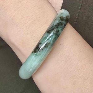 Natural Burmese Grade A Jadeite Jade Bangle, Dark Green flowers set on a base of light green color, Wuji ,Size 57.3mm