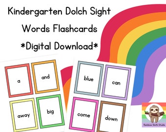 Kindergarten Dolch Sight Word Flashcards- Rainbow Border