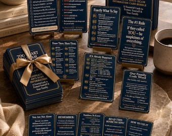 Pacchetto di carte per la protezione dalle truffe per anziani - Set completo di 6 carte - Regalo di protezione dalle frodi per genitori anziani