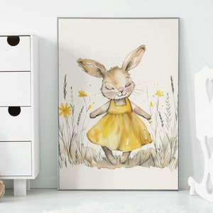 Cute Bunny Digital Poster | Watercolor Animal Art | Nursery Wall Decor |Kids Room Printable |Whimsical Rabbit Illustration |Instant Download