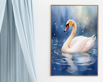 Watercolor Swan, Nursery Wall Art, Nursery Art, Kids Wall Art, Printable Digital Download