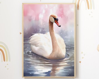 Watercolor Swan Nursery, Nursery Wall Art, Nursery Art, Kids Wall Art, Printable Digital Download