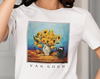 ゴッホのひまわり猫Tシャツ | おもしろアートTシャツ